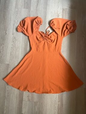 Orange Puff-Sleeve Mini Dress